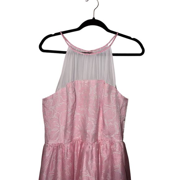 Lilly Pulitzer Kailey Pink & White Iridescent Chiffon Halter Dress Size 12 fun - Picture 5 of 14